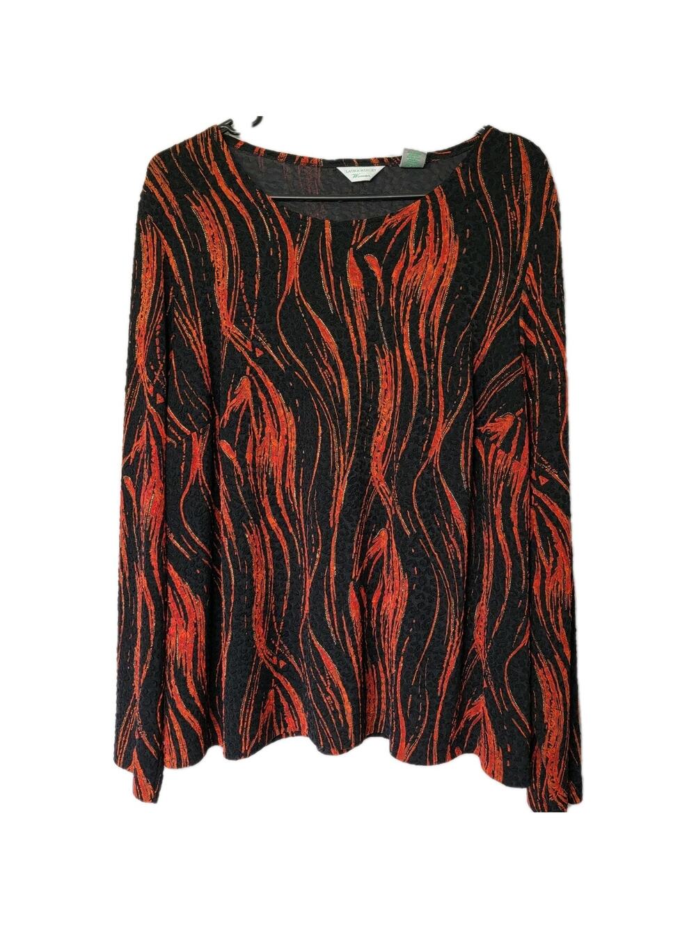 Laura Ashley Fall Blouse VTG Womans 2X Red Orange Gold Fiery Spicey Career Work